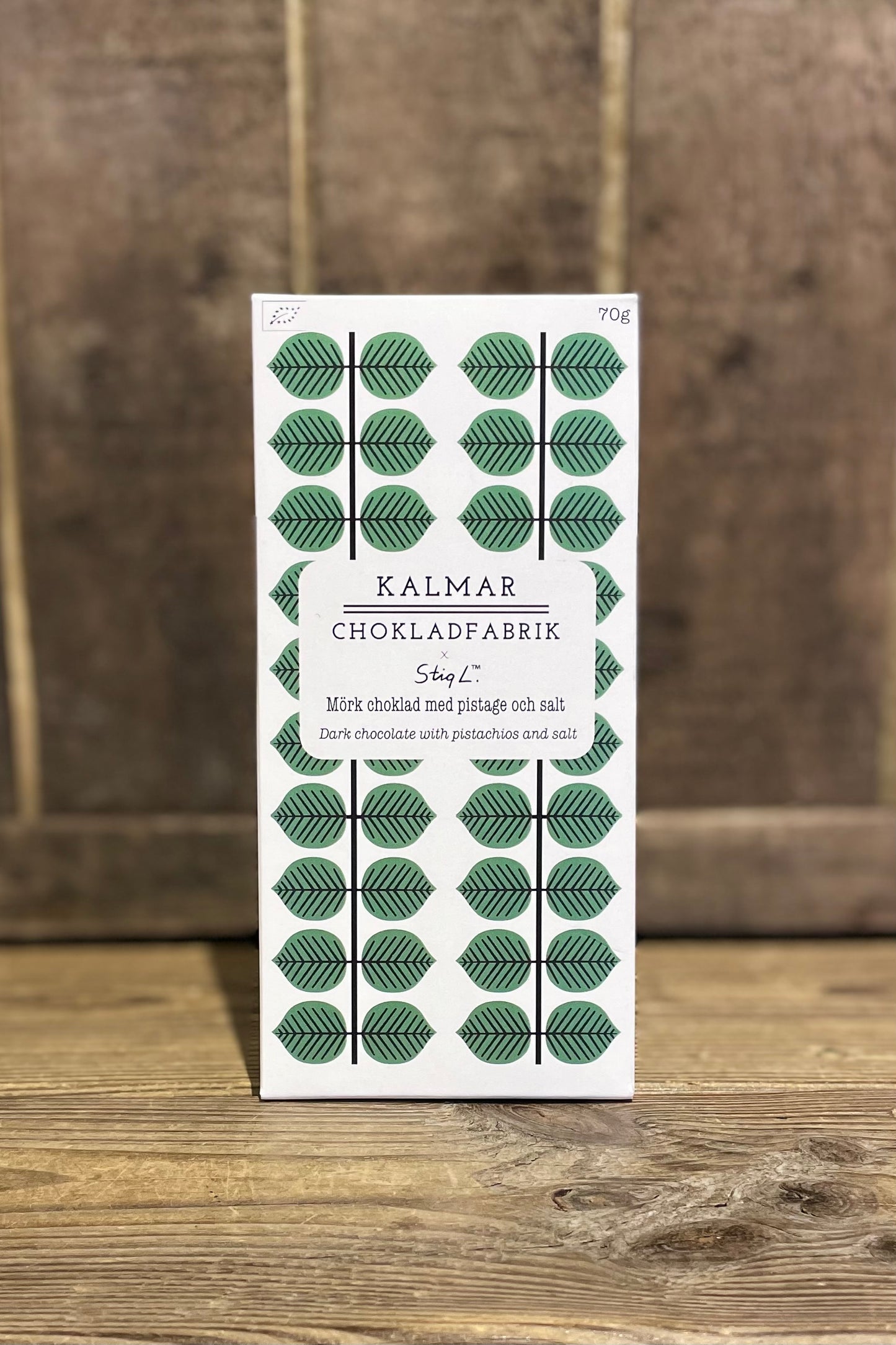 Mörk choklad med pistage & salt