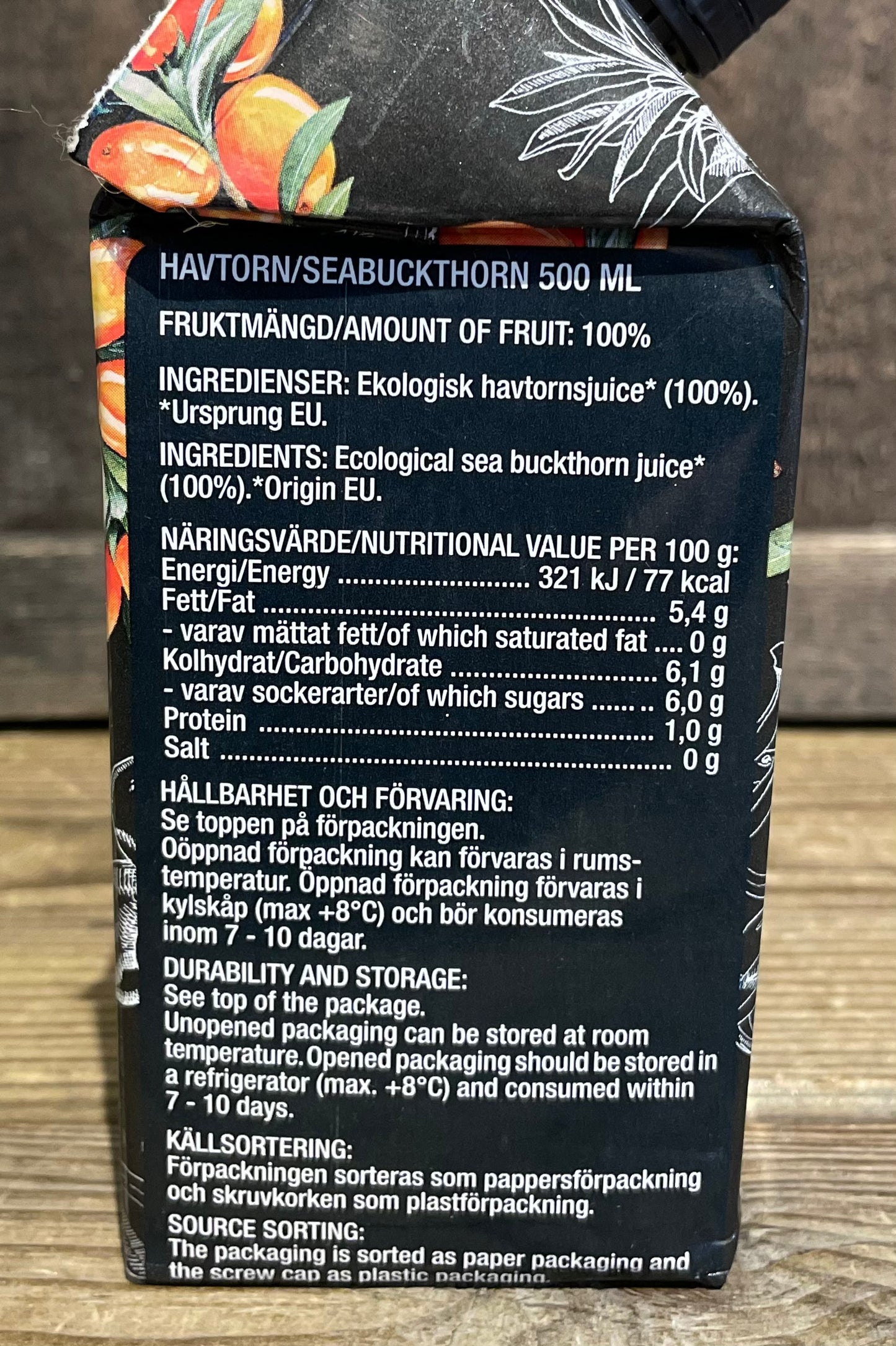 Ekologisk kallpressad råsaft Havtorn