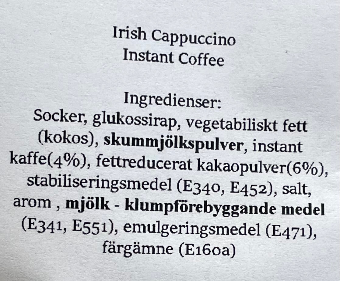 Cappuccino Irish cream snabbkaffe