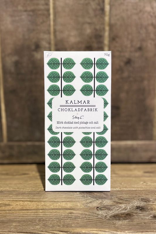 Mörk choklad med pistage & salt